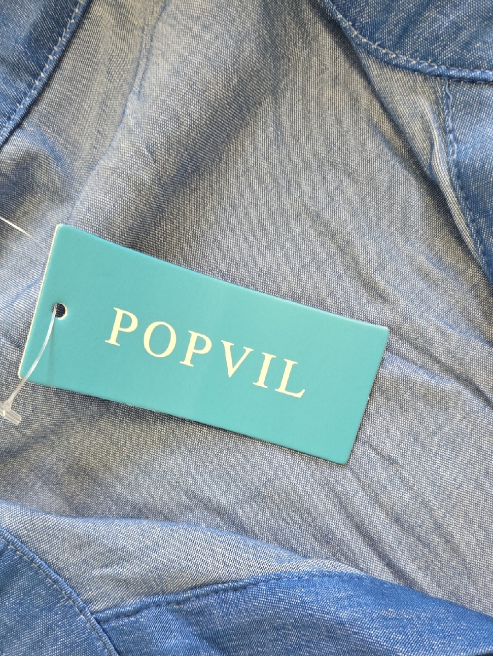 Popvil Chambray Button-Front Shirt Dress in Blue Size Large NWT Has Pockets - Picture 2 of 9